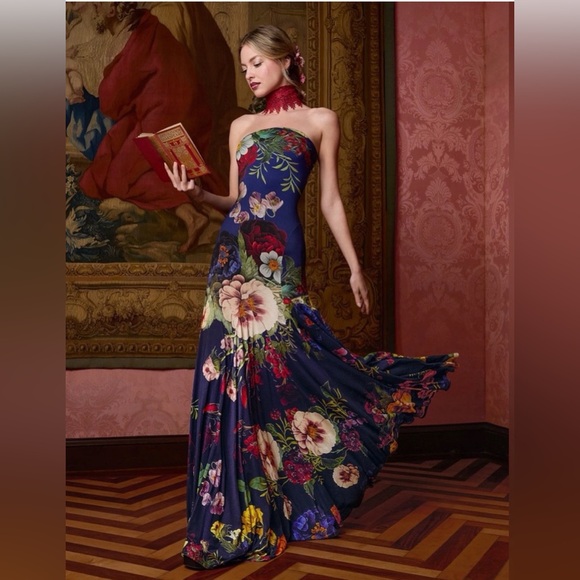 Alice + Olivia Augusta Floral Stretch Maxi Dress Strapless Gown Sz 0 NWT 895$ - Picture 3 of 16